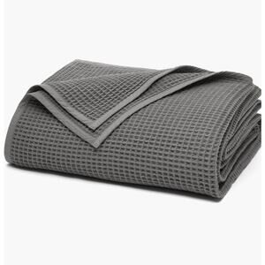 Boll & Branch Waffle Organic Cotton Blanket Stone Grey King NEW $279